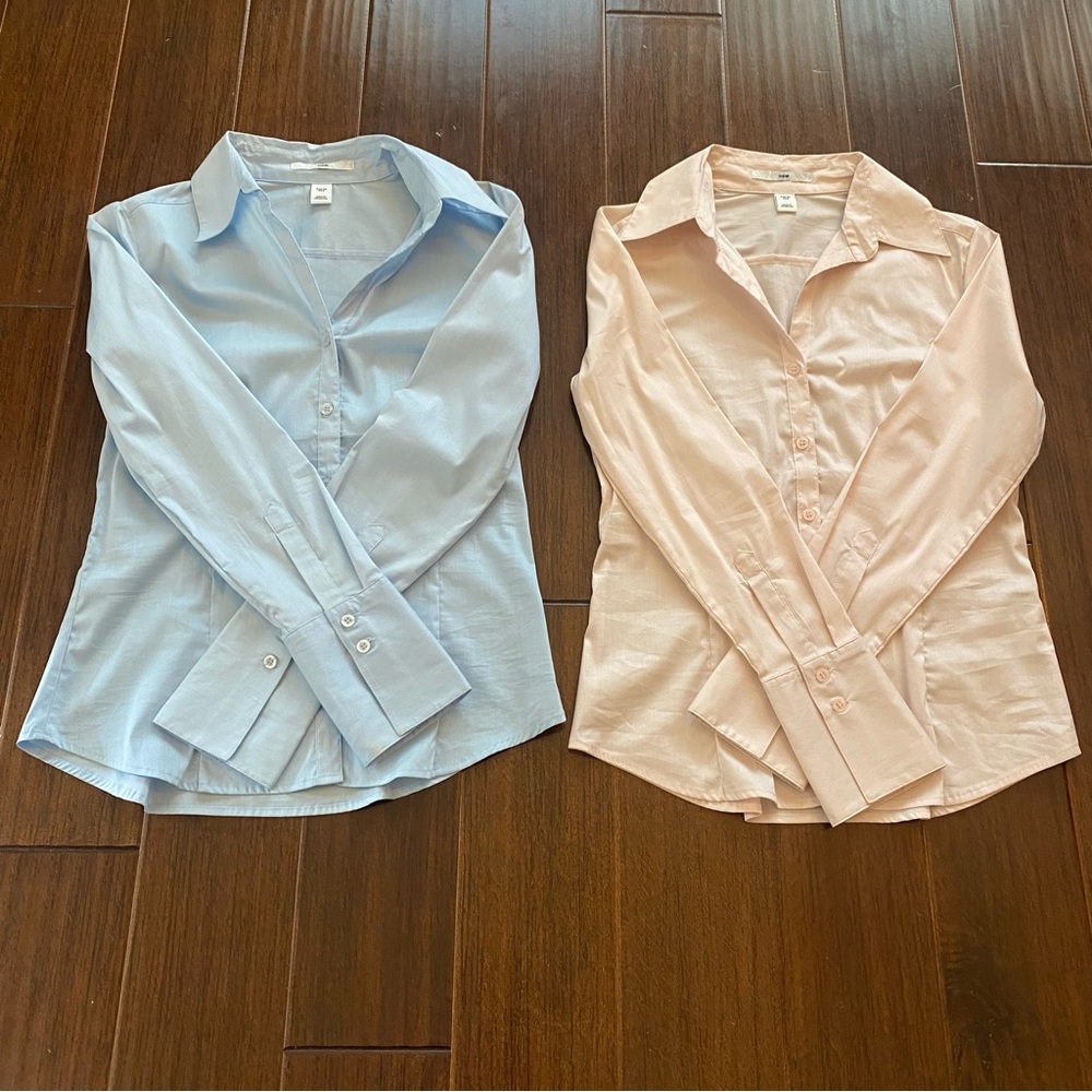 H&M Button-Down Shirt Pair in Light Blue and Blush Pink